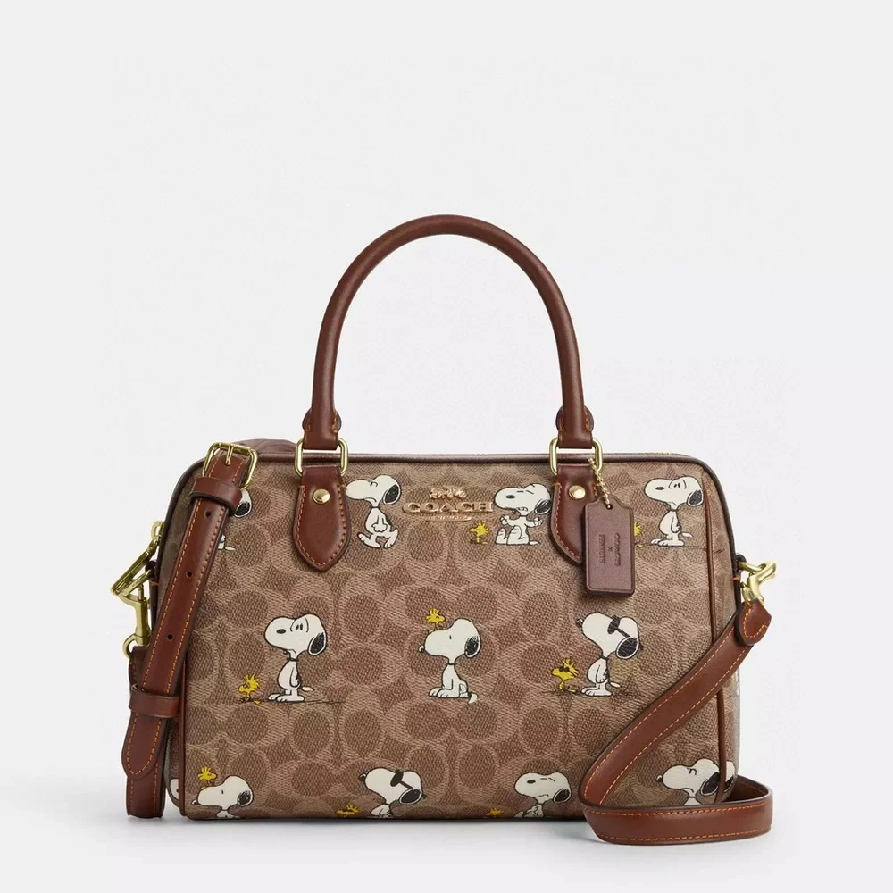 NWT Coach X Peanuts Rowan Satchel Bag In Signature With Snoopy Print - Picture 3 of 10